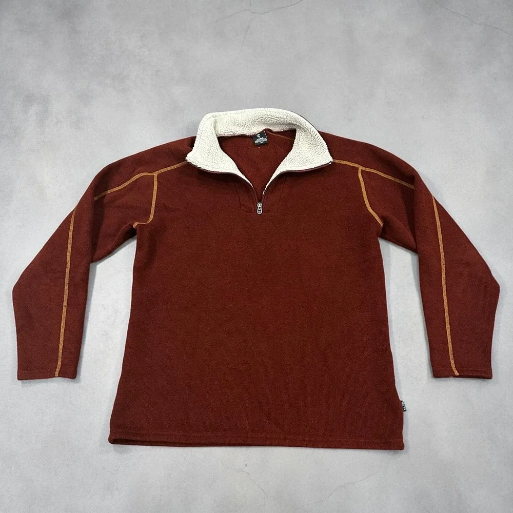 Kuhl Europa 1/4 Zip Fleece Pullover Rust Burgundy Mens XL 3017 Sherpa Collar